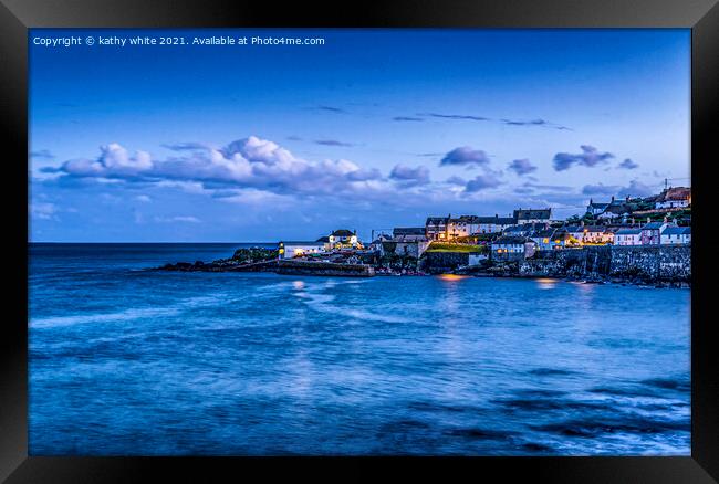 Coverack at night Cornwall  Framed Print by kathy white