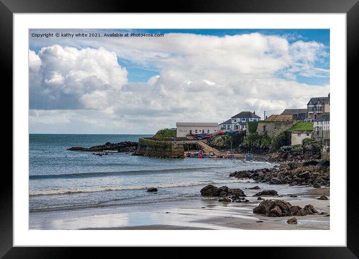 Coverack Cornwall,fishing boats beach Framed Mounted Print by kathy white