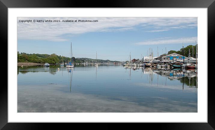  Penryn Harbour and Marina boat reflection Framed Mounted Print by kathy white