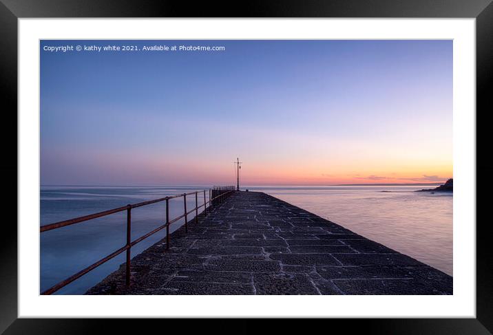 Porthleven Cornwall,pier sunset Framed Mounted Print by kathy white