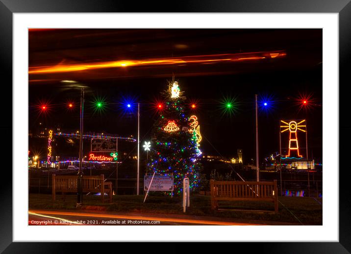 Porthleven Christmas lights Framed Mounted Print by kathy white