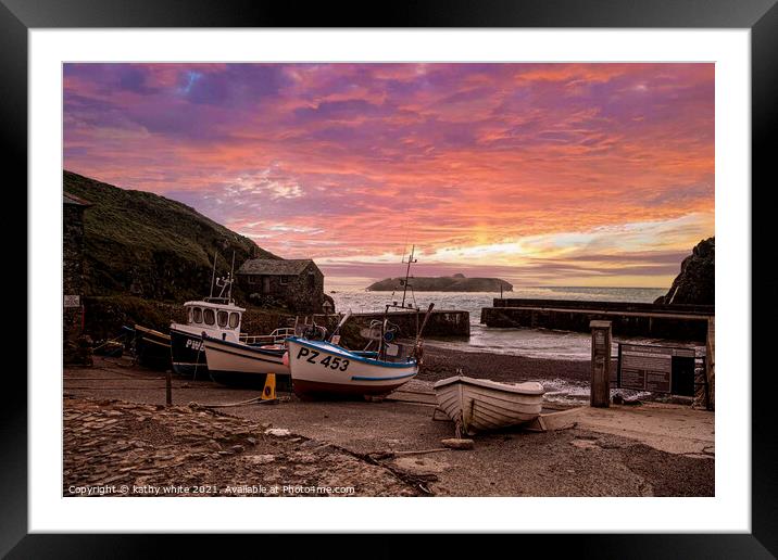  Mullion cove Cornwall sunset Framed Mounted Print by kathy white