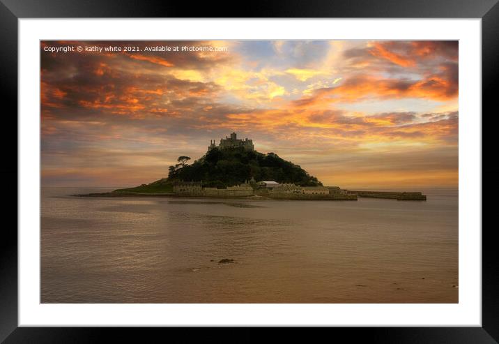 St Michaels Mount; sunset Framed Mounted Print by kathy white