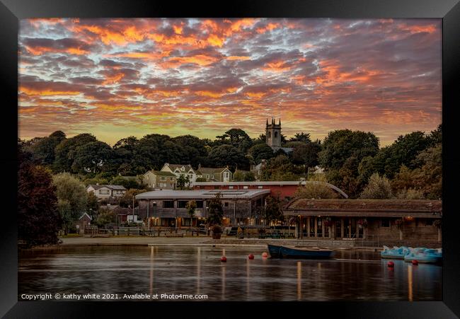  Helston boating lake at sunset Framed Print by kathy white