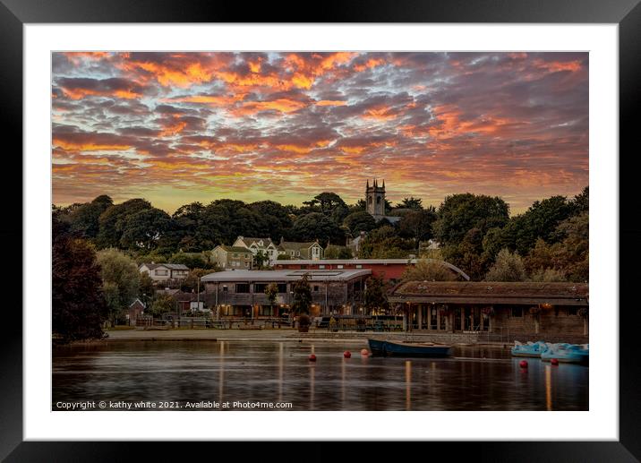  Helston boating lake at sunset Framed Mounted Print by kathy white