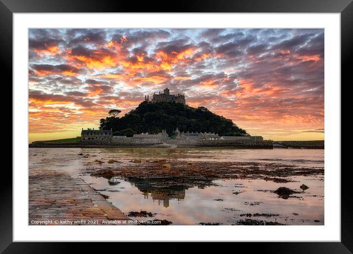 St Michael's Mount sunset  Framed Mounted Print by kathy white