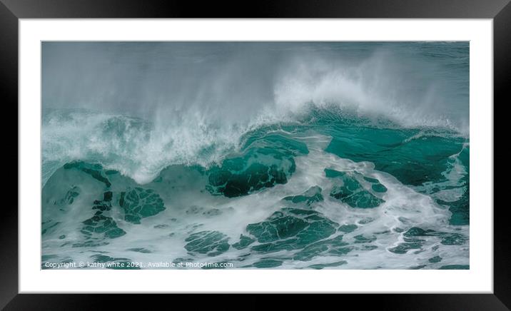 Cornwall waves,beach abstract green Framed Mounted Print by kathy white