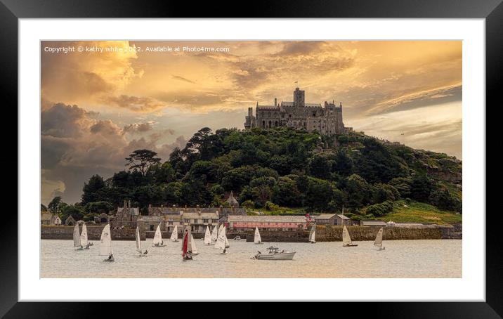 sailing at St Michaels Mount Framed Mounted Print by kathy white