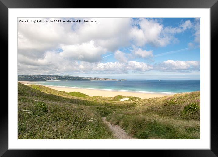 Hayle Beach Cornwall pathway to the beach Framed Mounted Print by kathy white