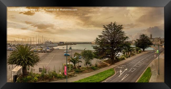 Penzance Cornwall, Harbour veiw at Sunset Framed Print by kathy white