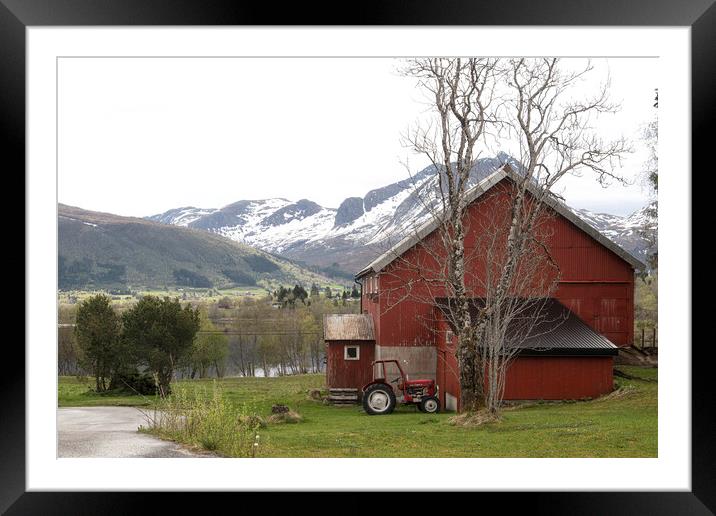 Red tractor  Norway Framed Mounted Print by kathy white