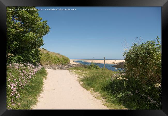 Path way to Hayle Beach Cornwall Framed Print by kathy white