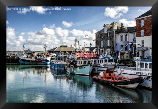 fishing boats at Padstow Cornwall Framed Print by kathy white