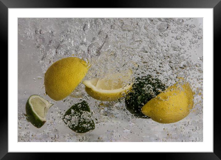 lemon and limes splashing about Framed Mounted Print by kathy white