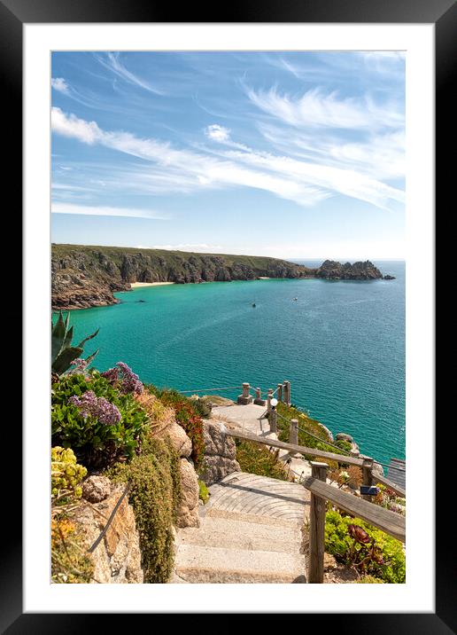 Pedn Vounder Beach,Minack Theatre Framed Mounted Print by kathy white