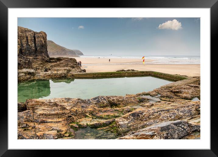  Perranporth  Cornwall,swiming pool Framed Mounted Print by kathy white