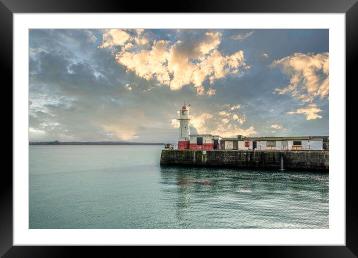 Newlyn harbour lighthouse Framed Mounted Print by kathy white