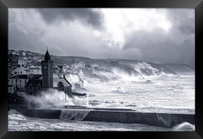 Porthleven Cornwall storm Framed Print by kathy white