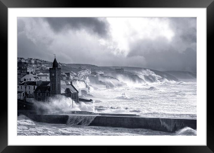 Porthleven Cornwall storm Framed Mounted Print by kathy white