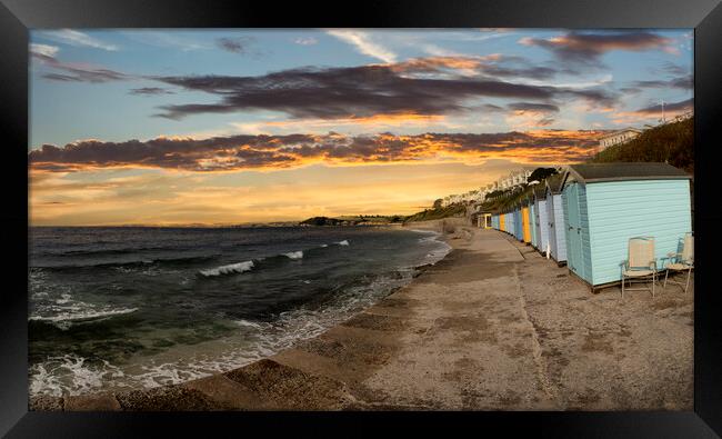 falmouth,Beach huts at sunset Framed Print by kathy white