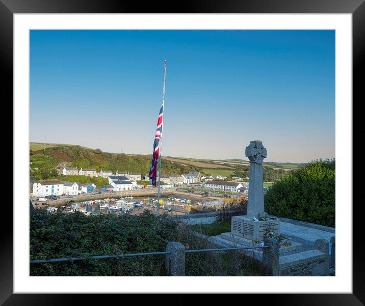 Porthleven Cornwall on the morning of the Queens state funeral,  Framed Mounted Print by kathy white