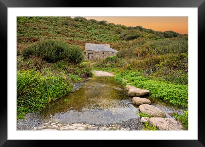 stepping stones across river at Penberth Cove  Framed Mounted Print by kathy white
