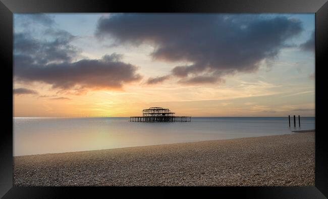 Brighton Seafront, Old west Pier,at sunset Framed Print by kathy white
