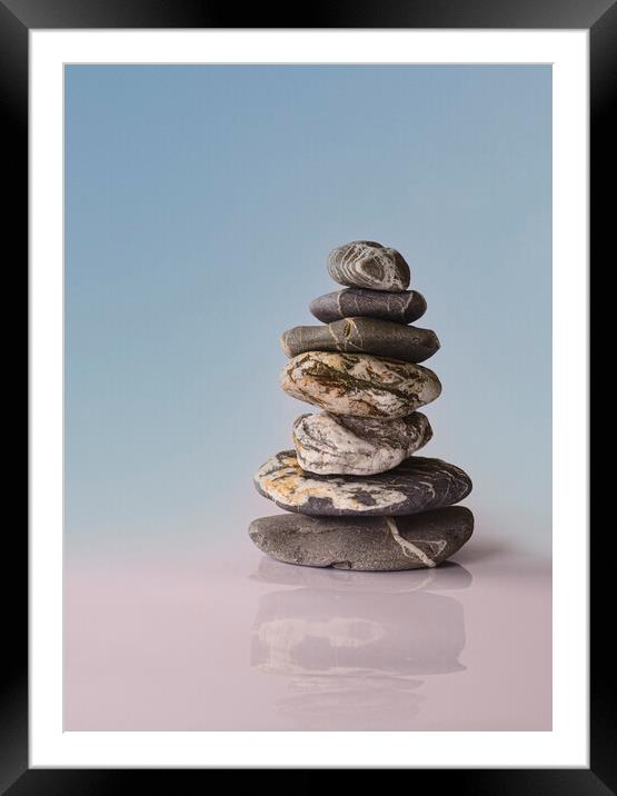 Cornish Zen stones 7  Framed Mounted Print by kathy white