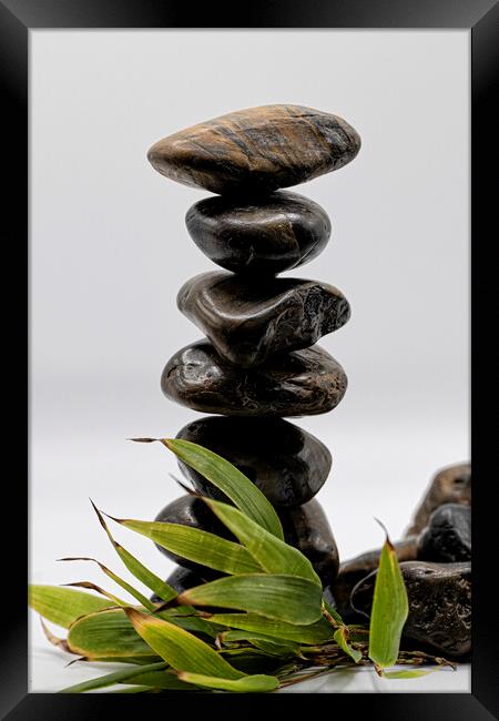Cornish Zen balanced Stones Framed Print by kathy white