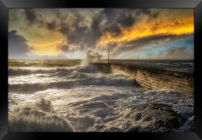 Porthleven in the Eye of the Storm  Framed Print by kathy white