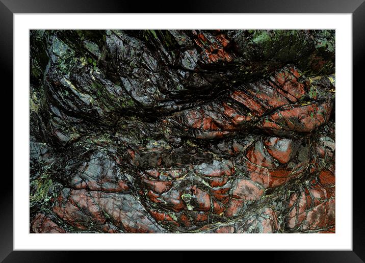 Serpentine Rock red and green Framed Mounted Print by kathy white