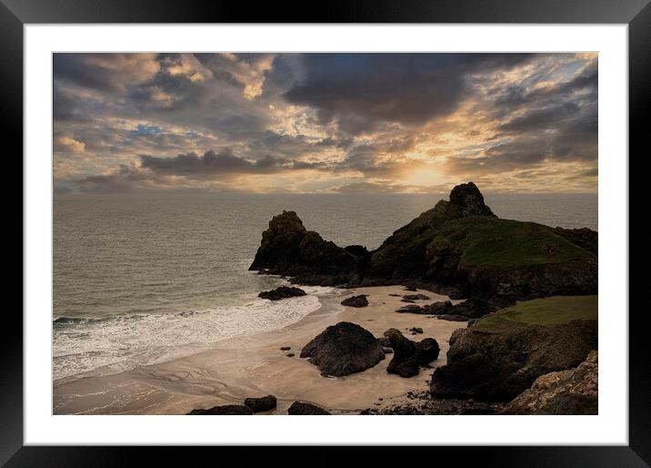 Majestic Sunset Over Kynance Cove Framed Mounted Print by kathy white