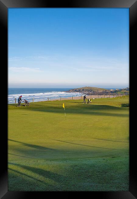 Newquay Golf, never mind the surf Framed Print by kathy white