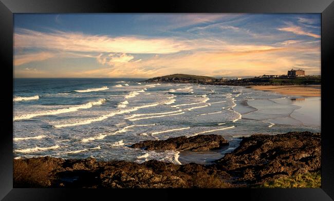 Fistral beach sunset Newquay Framed Print by kathy white