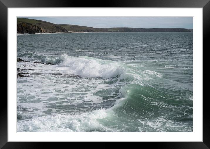 Waves  at Porthleven Cornwall Framed Mounted Print by kathy white