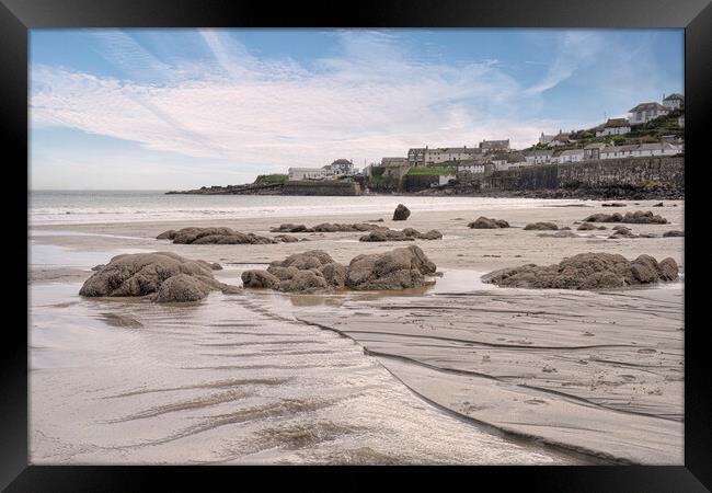 Coverack Cornwall , Cornish beach,low tide Framed Print by kathy white
