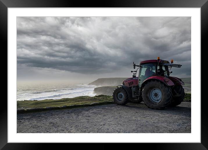 Majestic Antique Tractor Bracing the Storm Framed Mounted Print by kathy white