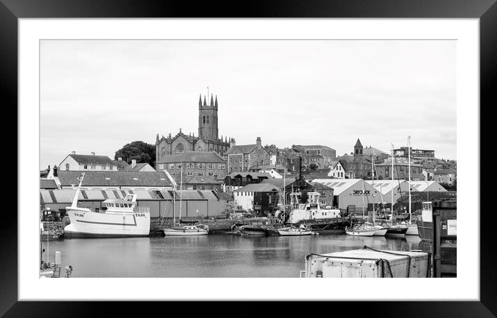 newlyn harbour Penzance Cornwall,black and white Framed Mounted Print by kathy white