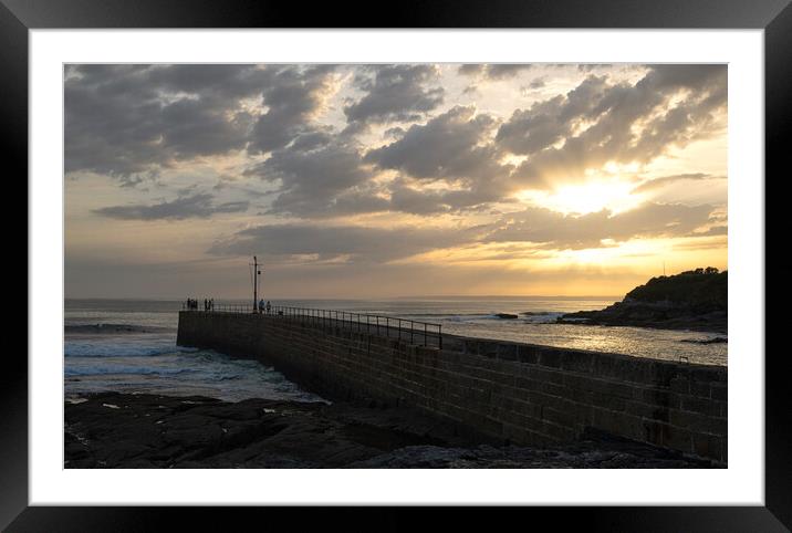 Cornish Sunset Over Porthleven Harbour Framed Mounted Print by kathy white