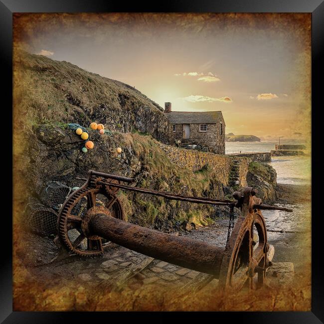 Mullion cornwall The Net Loft cornish coast Framed Print by kathy white