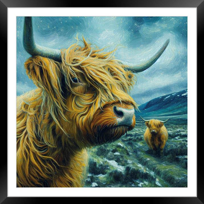 Highland cow,Bad hair day Framed Mounted Print by kathy white