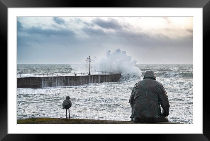 Porthleven  stormy sea,waiting for fish Framed Mounted Print by kathy white