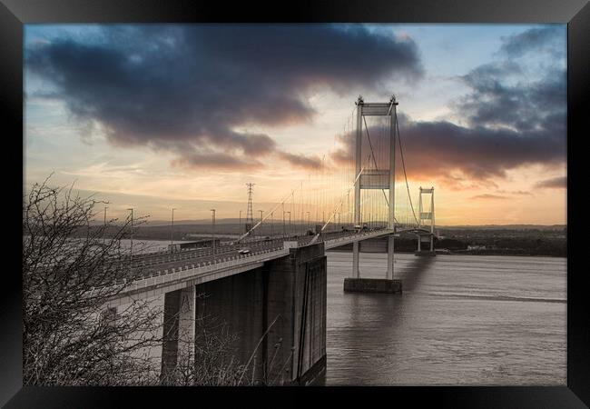 The Severn Bridge ,sunset, Prince of Wales Bridge Framed Print by kathy white