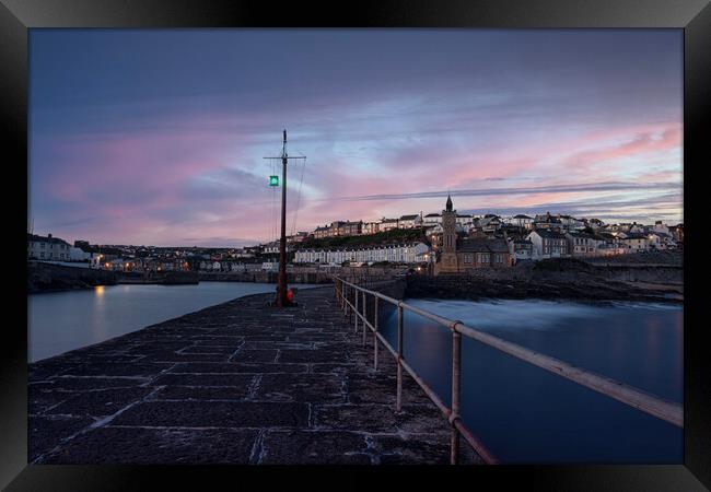 Porthleven Harbour Cornwall,early morning Framed Print by kathy white