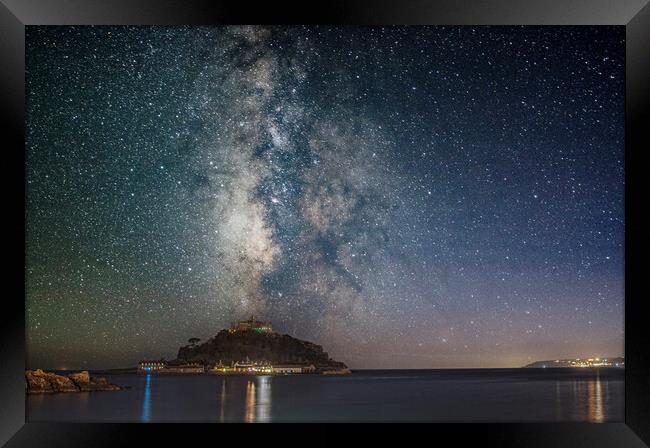 St Michaels mount Cornwall, under the stars Framed Print by kathy white