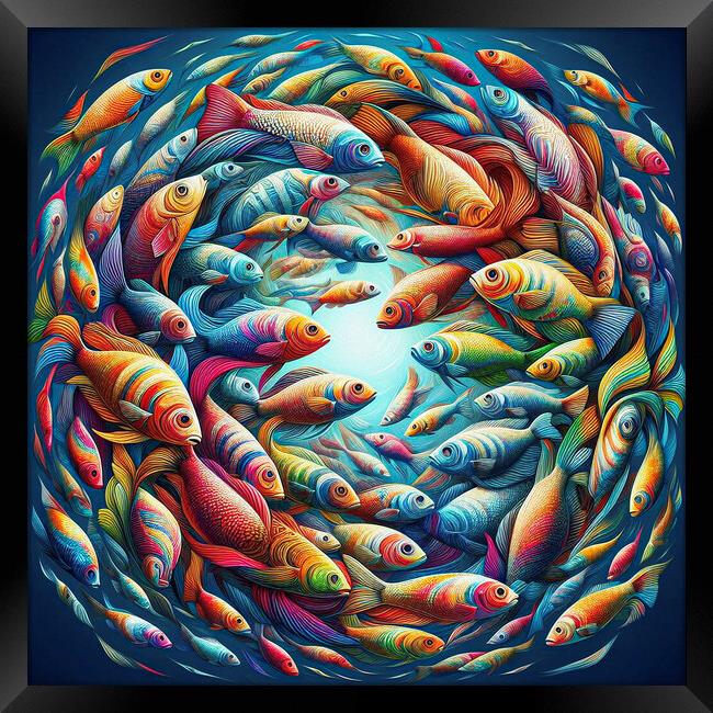 rainbow fish, Digital art Framed Print by kathy white