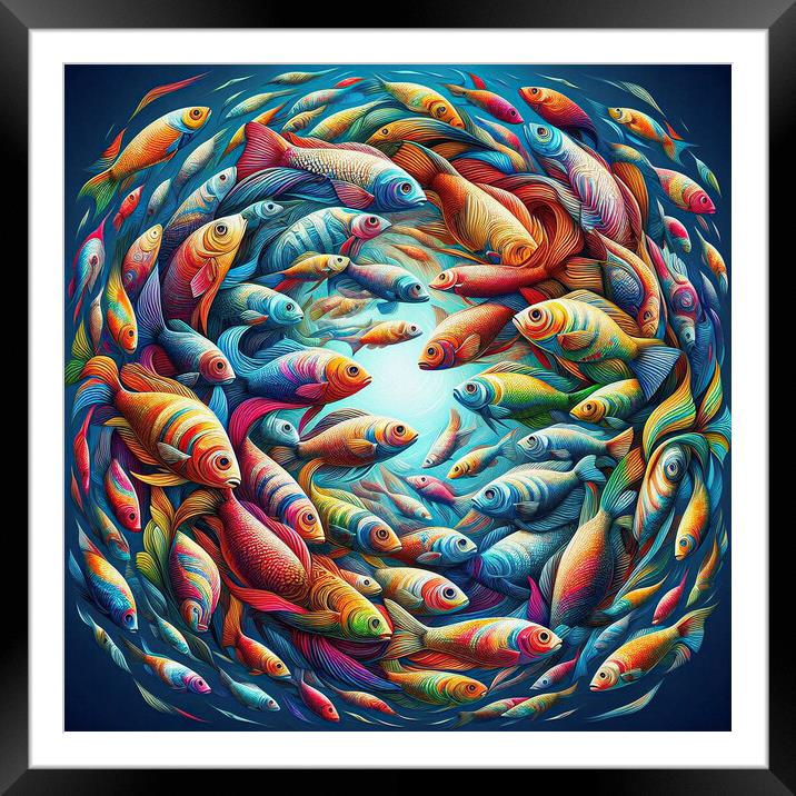 rainbow fish, Digital art Framed Mounted Print by kathy white