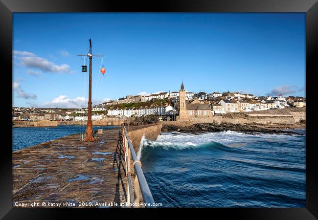 Porthleven Clock Tower Cornwall Framed Print by kathy white