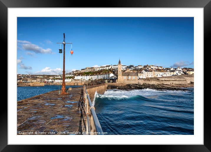 Porthleven Clock Tower Cornwall Framed Mounted Print by kathy white
