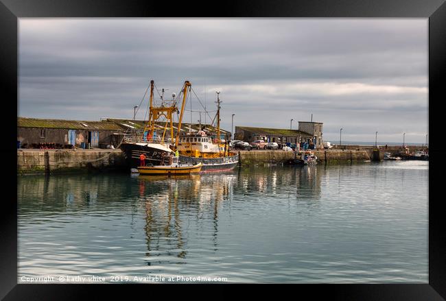 Majestic Fishing Boats in Newlyn Harbour Framed Print by kathy white